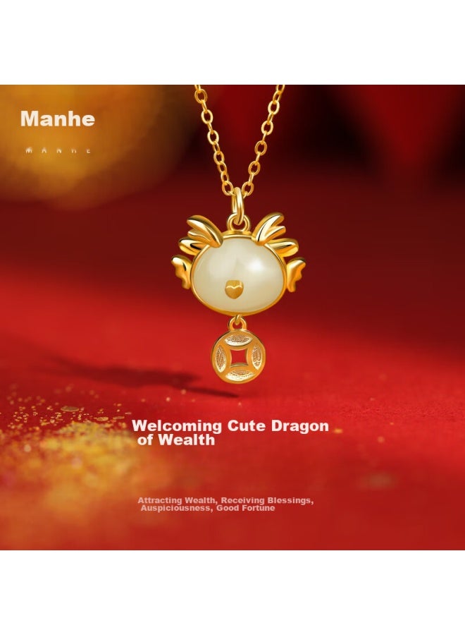 Manhe S925 Silver Necklace For Women, Pendant Collarbone Chain elry, Zodiac Dragon Year Birthday Gift For Girlfriend - Image 1