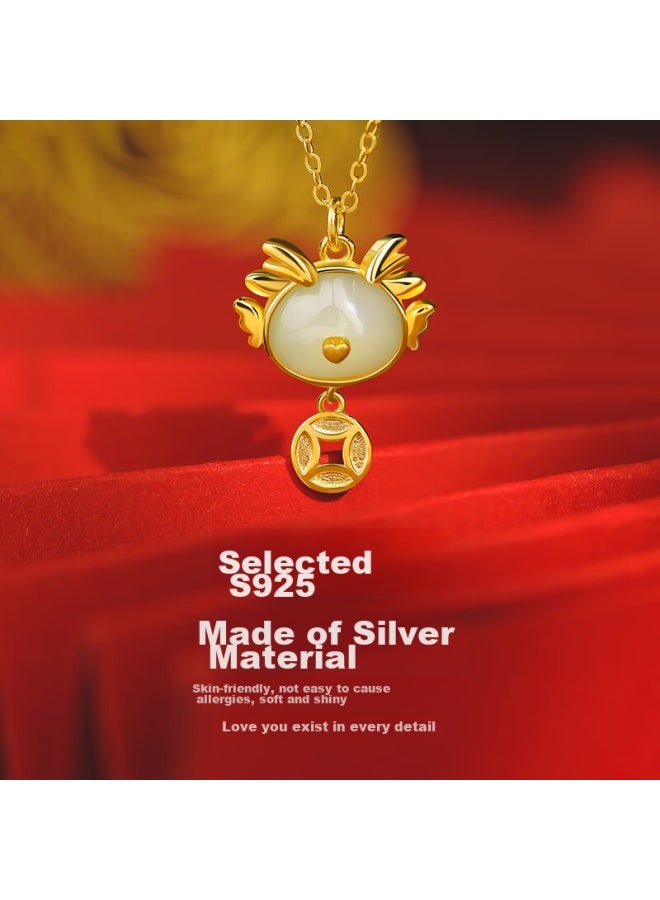 Manhe S925 Silver Necklace For Women, Pendant Collarbone Chain elry, Zodiac Dragon Year Birthday Gift For Girlfriend - Image 3