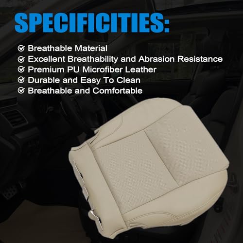 Priprilod Tan Perforated Leather Driver & Passenger Side Bottom Seat Cover Compatible with Lexus IS250 IS350 2006 2007 2008 2009 2010 2011 2012 2013 - Image 4