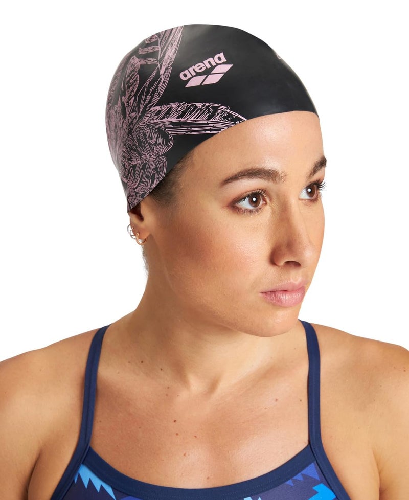 Arena Sirene Molded Silicone Swim Cap For Women Swimming Super Stretchy Durable Bathing Cap For Long Hair Tight Fit  Cecilia Black  One Size - Image 5