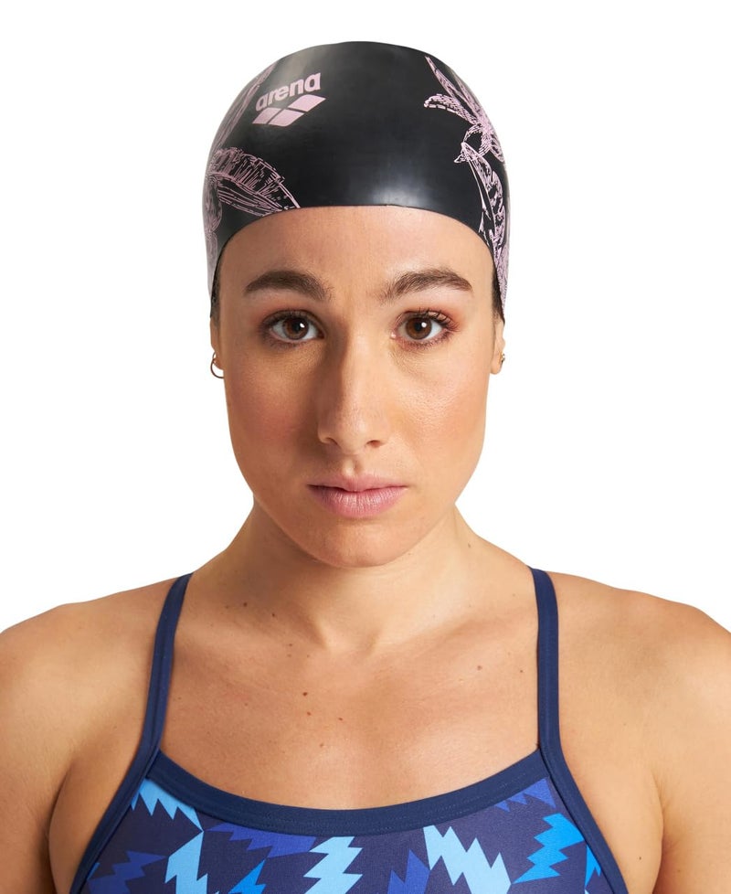 Arena Sirene Molded Silicone Swim Cap For Women Swimming Super Stretchy Durable Bathing Cap For Long Hair Tight Fit  Cecilia Black  One Size - Image 4