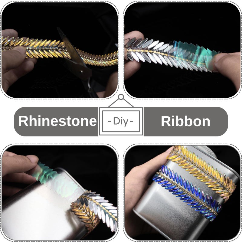PEARLY JUN 1 Yards Rhinestone Ribbon Self Adhesive Gold Yellow Bling Glitter Tape Crystal Trim Chain DIY Stickers Diamond Strips Roll for Christmas Party Phone Wedding Cake Decoration - Image 4