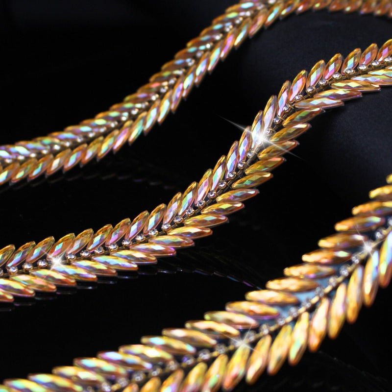 PEARLY JUN 1 Yards Rhinestone Ribbon Self Adhesive Gold Yellow Bling Glitter Tape Crystal Trim Chain DIY Stickers Diamond Strips Roll for Christmas Party Phone Wedding Cake Decoration - Image 2