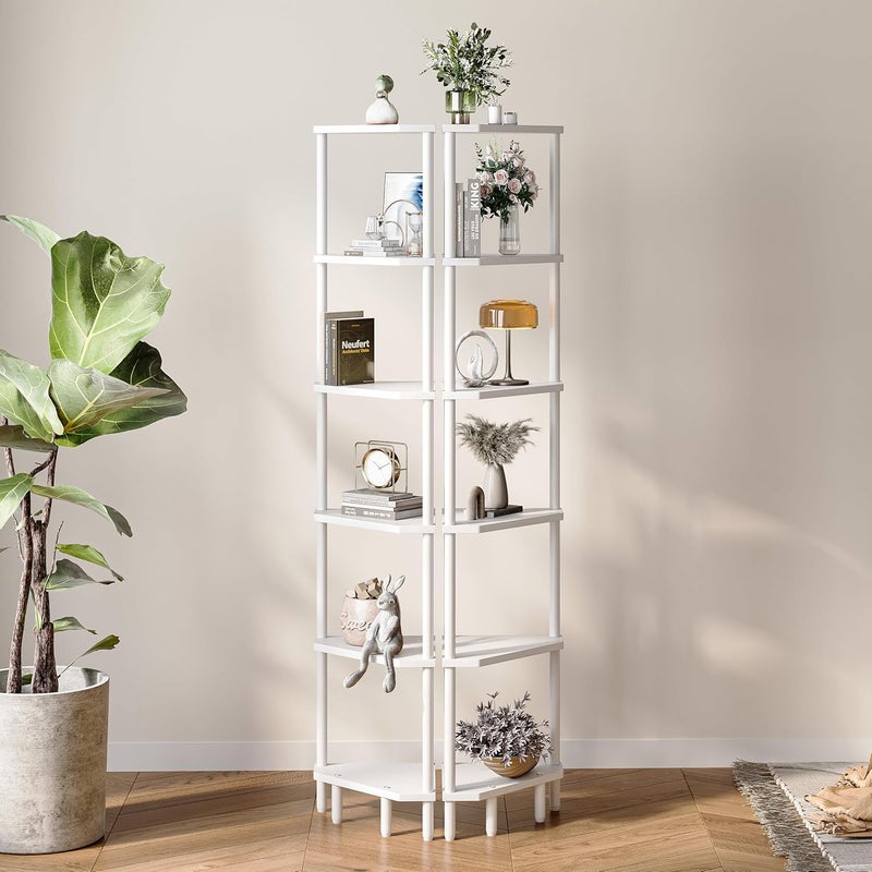 IRCPEN 6 Tier Corner Shelf, 66.5'' Tall Standing Shelf, Narrow Display Shelf Stand, Modern Corner Bookshelf, Plant Stand, Corner Bookcase for Living Room, Bedroom, Bathroom, White LCS502W - Image 4