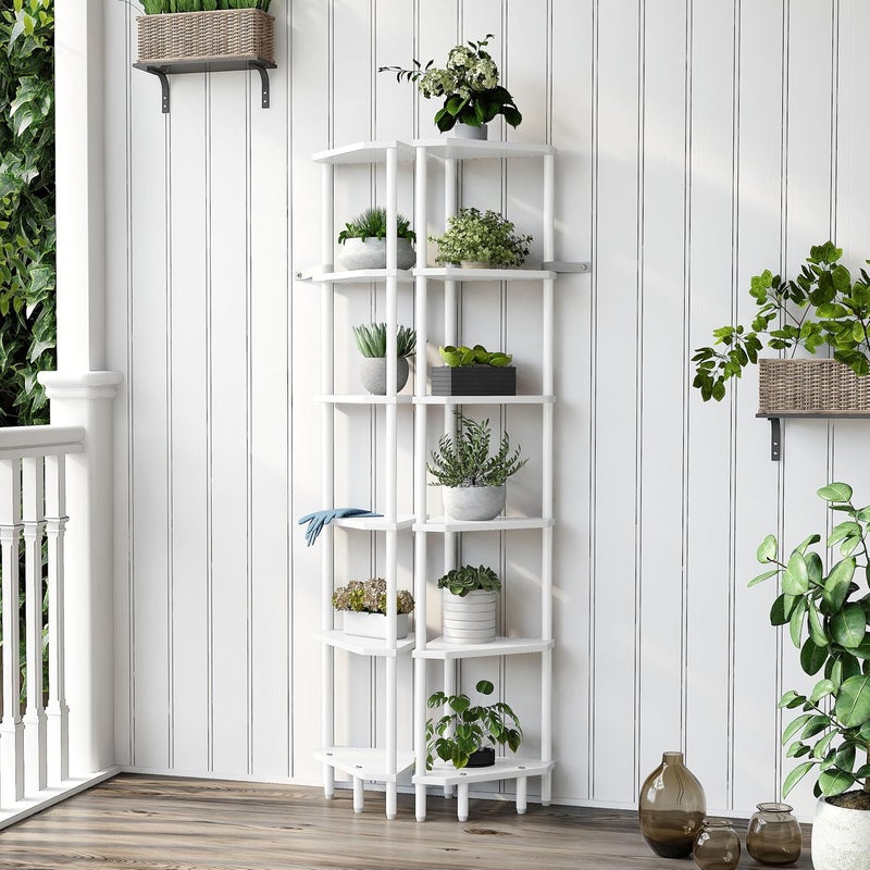 IRCPEN 6 Tier Corner Shelf, 66.5'' Tall Standing Shelf, Narrow Display Shelf Stand, Modern Corner Bookshelf, Plant Stand, Corner Bookcase for Living Room, Bedroom, Bathroom, White LCS502W - Image 2