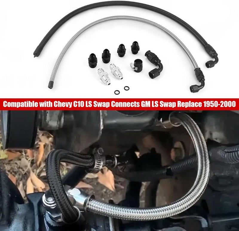 Dyno Racing 25" 6AN Power Steering Pump Hose Kit for Chevy C10 LS Swap - Connects GM Type 2 - Image 3
