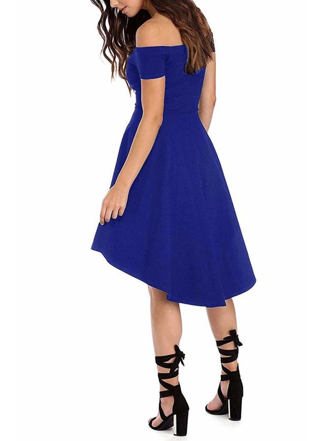 Sarin Mathews Women Off The Shoulder Short Sleeve High Low Cocktail Skater Dress RoyalBlue L - Image 2