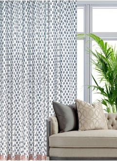 OJARIYA Grey And White Hand Block Printed 100 Percent Premium Organic Cotton Curtain 274 X 152 Cm  - Image 1