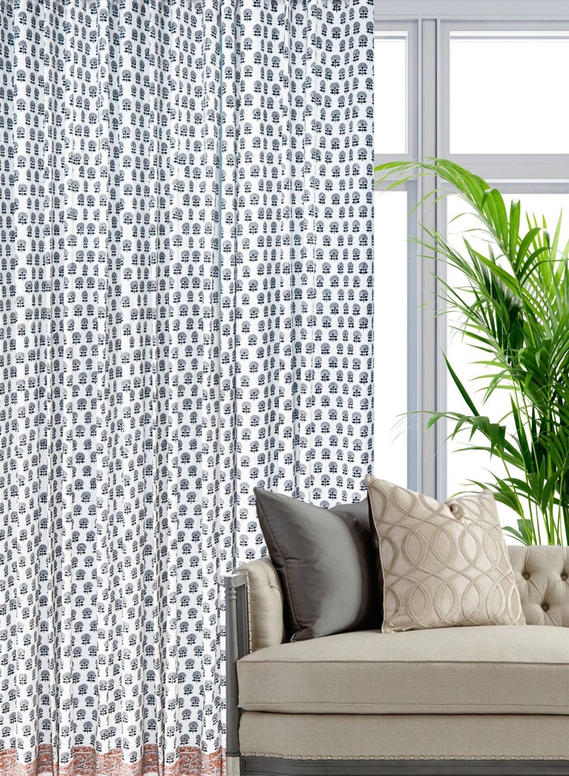 أوجريا ستارة من القطن العضوي الفاخر بطبعات يدوية باللونين الرمادي والأبيض بنسبة 100 في المائة 274 × 152 سم - Image 1