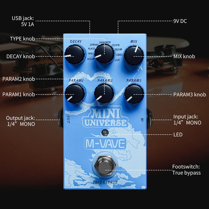 M-VAVE Mini Universe Guitar Pedal Reverb Innovation Unique Sound 9 Reverb Effects Pedals Pure Digital Dual Power True Bypass - Image 2