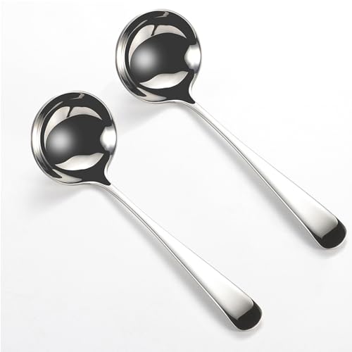 ZDFQly Small Ladle, 304 Stainless Steel Small Gravy Soup Serving Ladle for Sauces or Serving Soup Spoon, Silver (2 pack) - Image 1