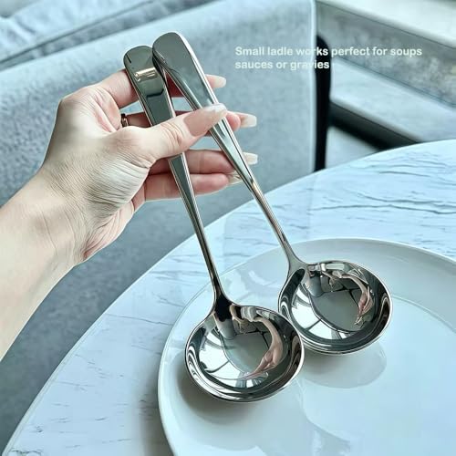 ZDFQly Small Ladle, 304 Stainless Steel Small Gravy Soup Serving Ladle for Sauces or Serving Soup Spoon, Silver (2 pack) - Image 3
