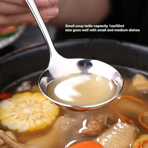 ZDFQly Small Ladle, 304 Stainless Steel Small Gravy Soup Serving Ladle for Sauces or Serving Soup Spoon, Silver (2 pack) - Image 4
