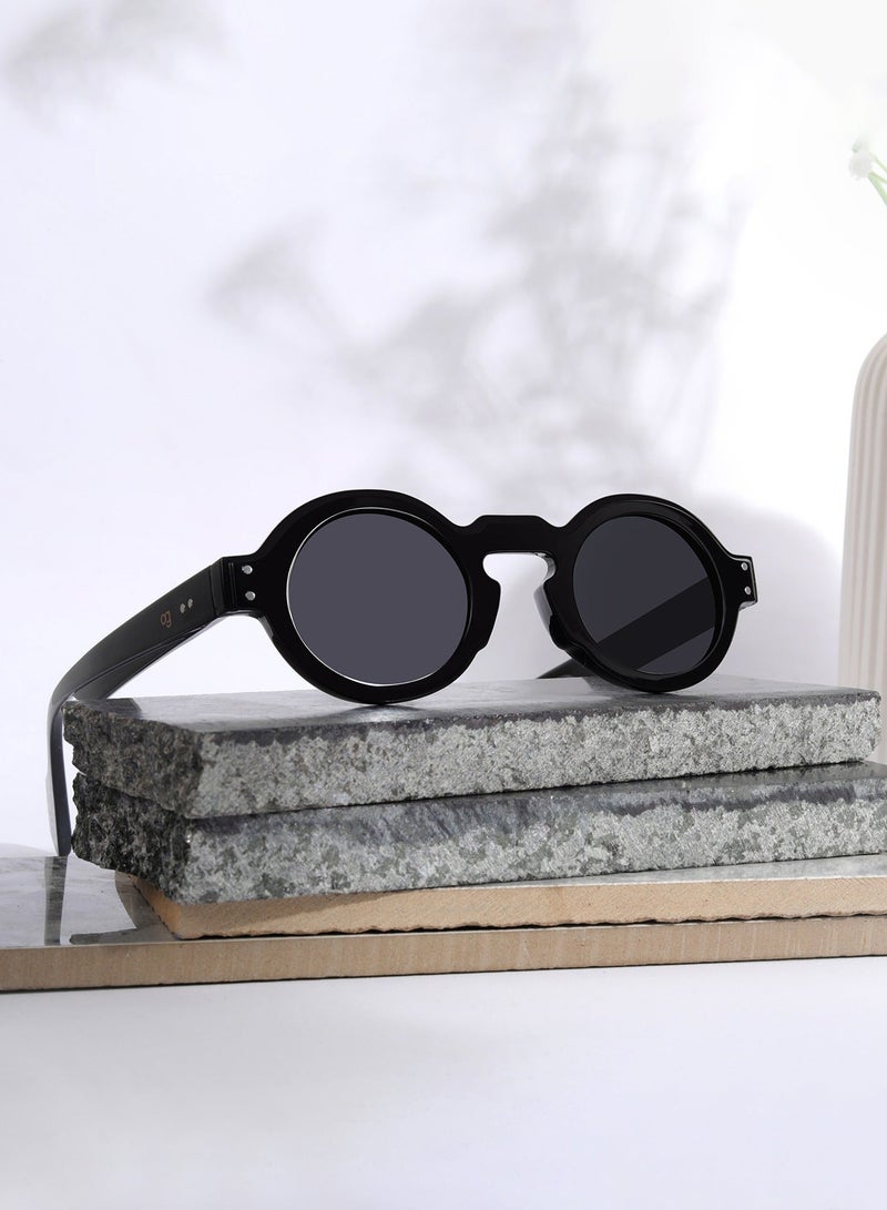 ووجلز نظارات شمسية دائرية سوداء بتصميم فاخر للرجال والنساء بحماية % من الأشعة فوق البنفسجية - Image 1