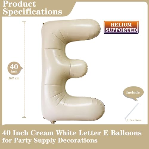Lovoir 40 Inch Cream White Letter E Balloons 1 Pcs Unisex Adults Wedding Birthday Occasion Letters Balloons Mylar Foil Material Self Sealing - Image 5