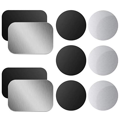 OWLKELA Mount Metal Plate for Phone Magnet Car Mount Holder Cradle with Adhesive, Universal Replacement Sticker Compatible with Magnetic Mounts - 10 Pack Black and Silver (4 Rectangle and 6 Round) - Image 1