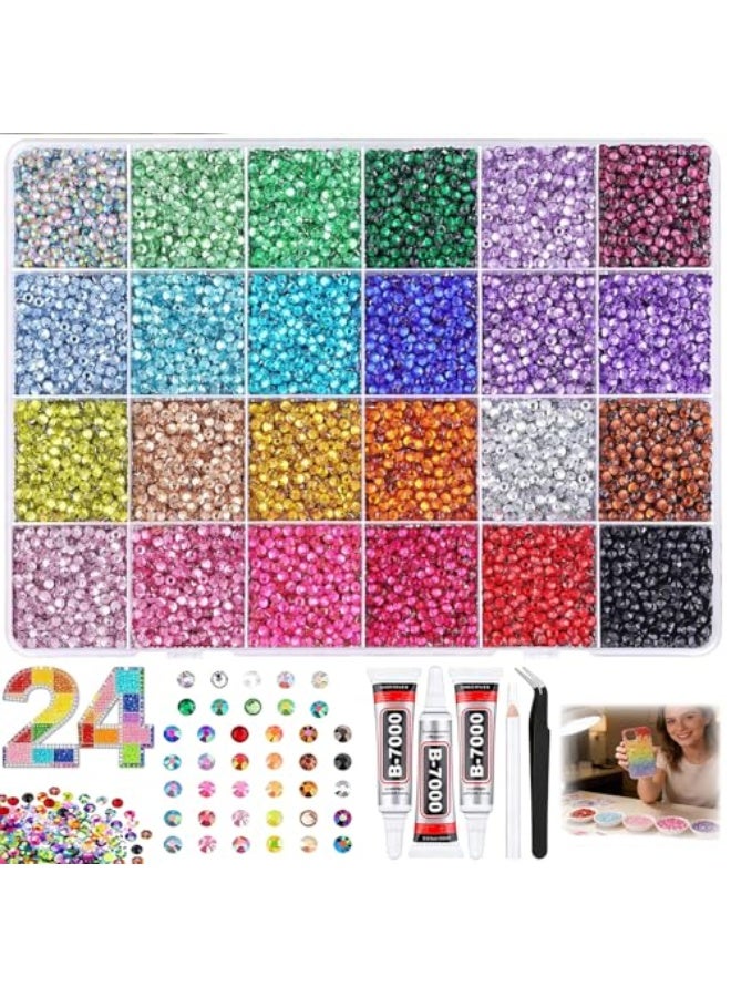Bedazzling Kit 32000pcs 3mm, Resin Jelly Gems for Bedazzling with 3 Glues, Pickup Pen & Tweezers, DIY Bulk Rhinestones Set for Nail Art, Tumblers, Shoes, Clothing & Crafts (24 Colors) - Image 1