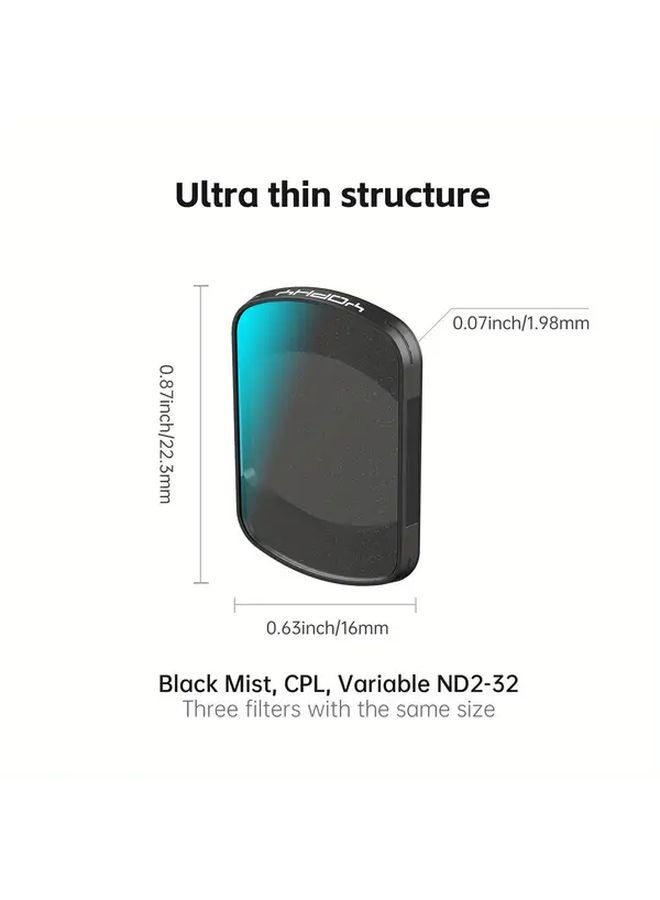 DJI Osmo Pocket 3 Filter Set Variable ND2 32 CPL Black Diffusion ND64 1000 - Image 3