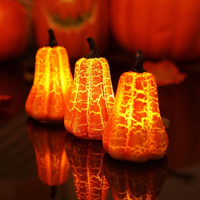 cheekyglo Halloween Fall Pumpkin Light Up Decorations, Halloween Fall Pumpkins for Tiered Tray Decoration Battery Powered 3D LED Lighted Mini Jack-o-Lantern for Halloween Decorations Gift - Image 2