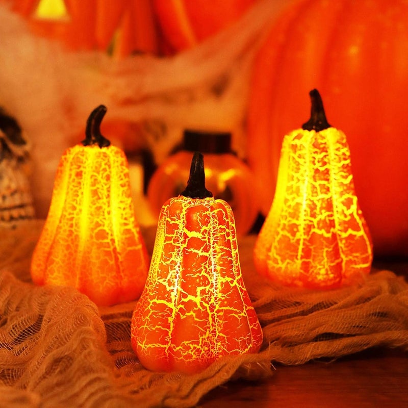 cheekyglo Halloween Fall Pumpkin Light Up Decorations, Halloween Fall Pumpkins for Tiered Tray Decoration Battery Powered 3D LED Lighted Mini Jack-o-Lantern for Halloween Decorations Gift - Image 1