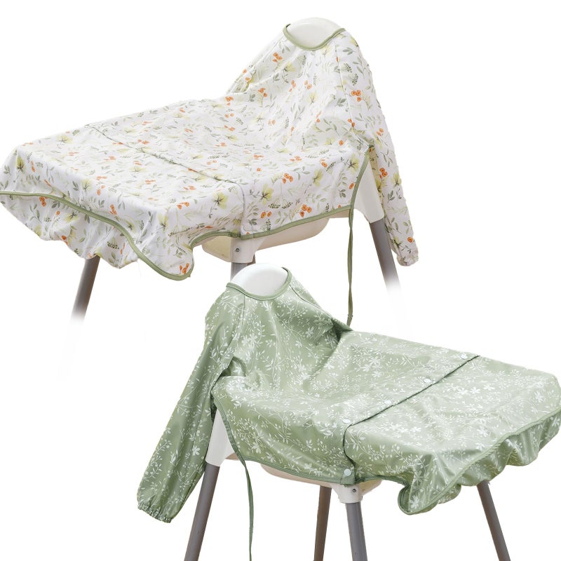 CoolaPeach 2-Pack Long Sleeve Baby Bib,Coverall Baby Bibs for Eating,Waterproof,Attaches to Highchair&Table,Ages 1 to 3 Years(Leaf) - Image 1