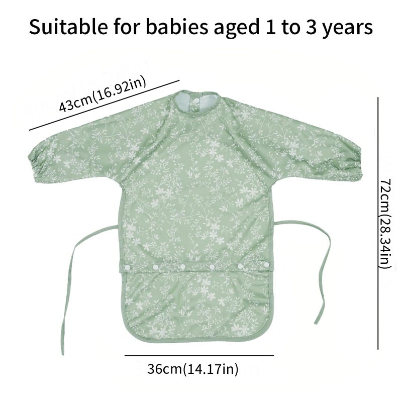 CoolaPeach 2-Pack Long Sleeve Baby Bib,Coverall Baby Bibs for Eating,Waterproof,Attaches to Highchair&Table,Ages 1 to 3 Years(Leaf) - Image 2