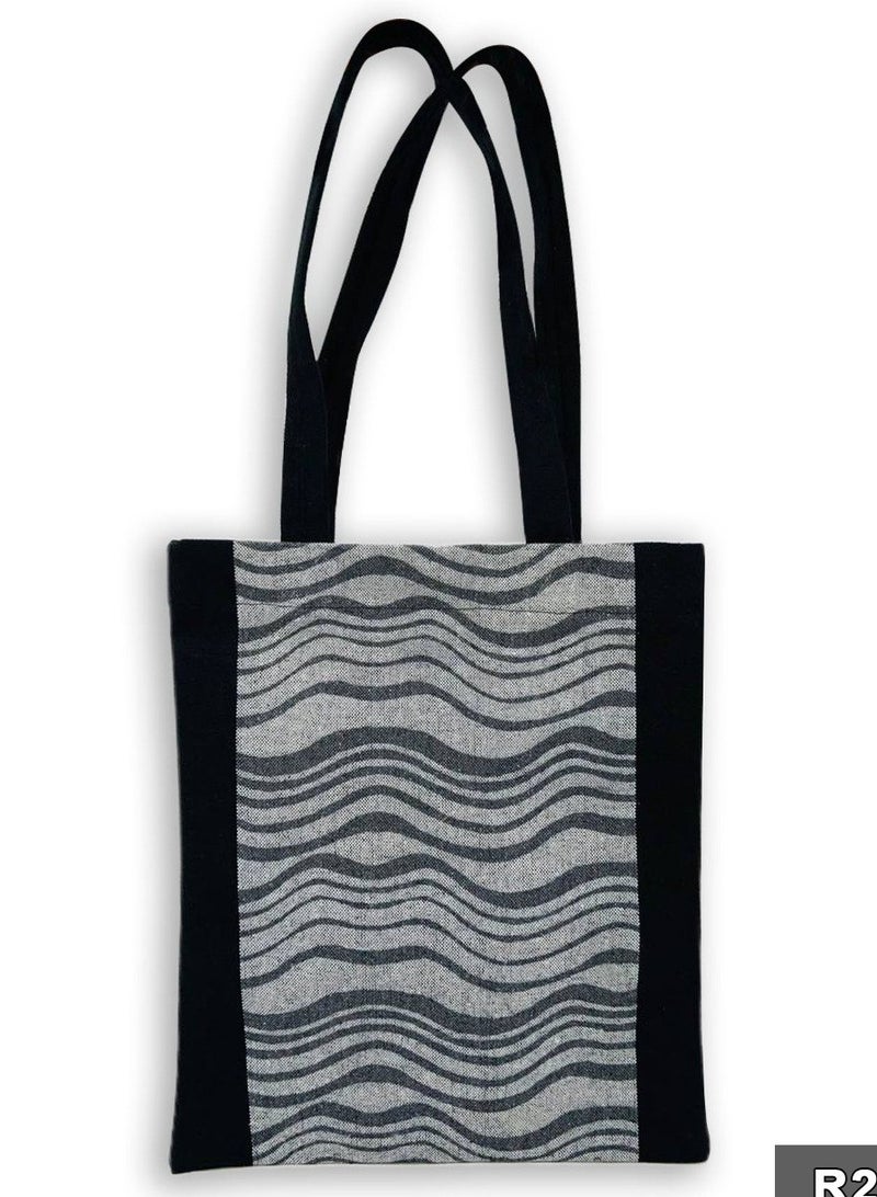 Wave lines casual printed linen tote bag