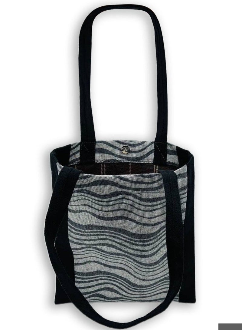 Wave lines casual printed linen tote bag