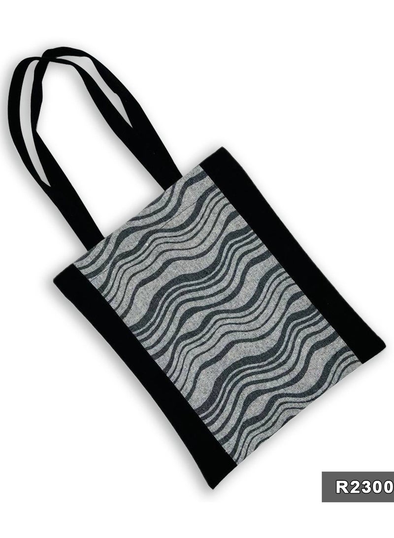 Wave lines casual printed linen tote bag