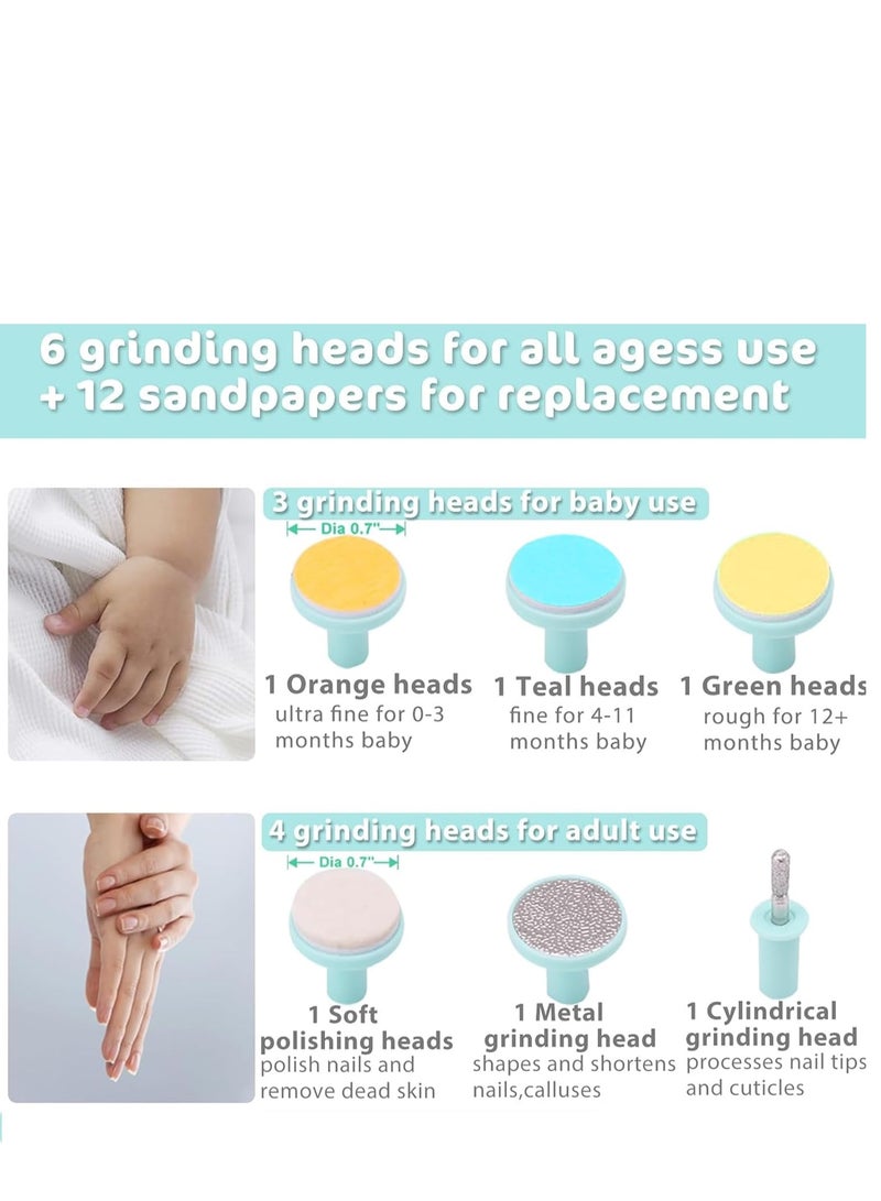 Baby Electric Nail File Drill, 6 in 1 Baby Nail Trimmer, No Sharp Claws Hurt, Nail Care Professional Manicure Pedicure System for Beauty Manicure for Newborn Kids and Adults