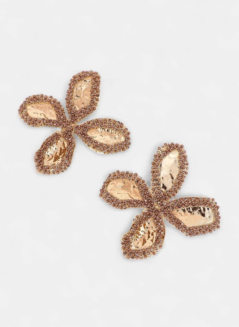 Sohi  Women's Oulined-Petaliafloral Shaped Artificial Stone Stuuded Drop Earrings for Women | Best Price UAE