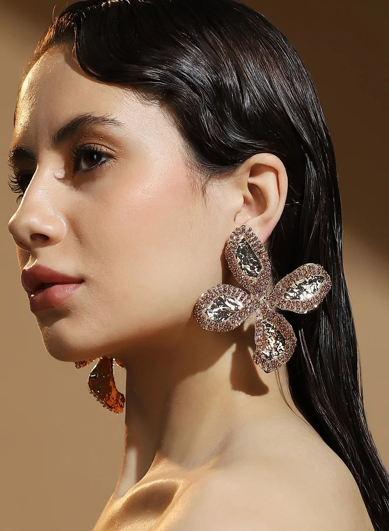 Sohi  Women's Oulined-Petaliafloral Shaped Artificial Stone Stuuded Drop Earrings for Women | Best Price UAE