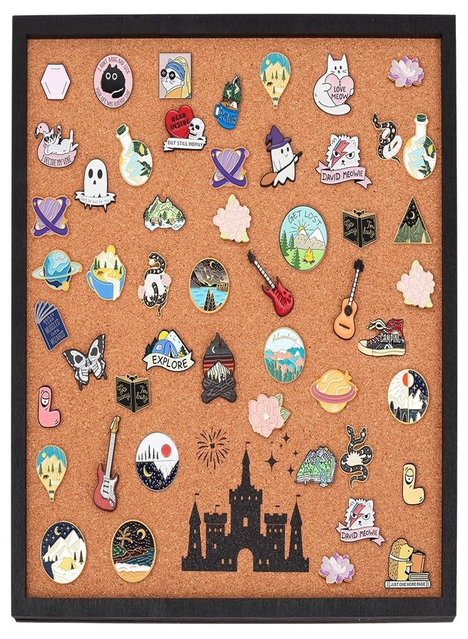 BENECREAT Square Pin Board Printing Castle and Fireworks Cork Board, Bulletin Display Board for Brooch Pin Storage, Office Home and School Decor, 11.8x11.8inch - Image 1