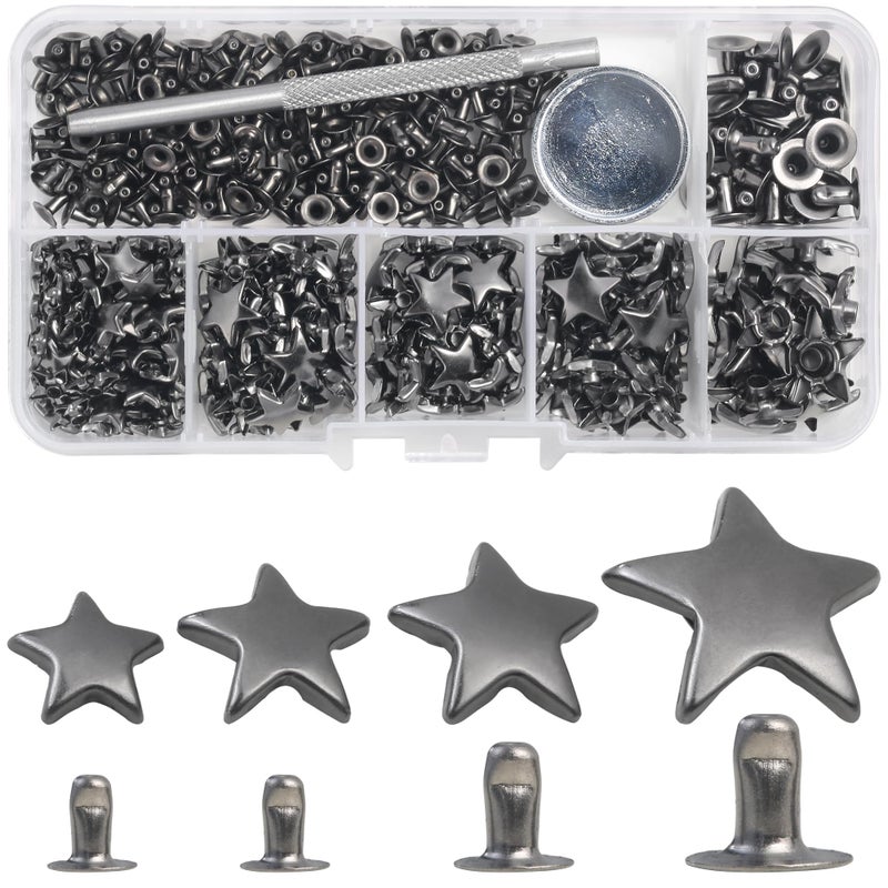 YORANYO 200 Sets Leather Rivets Kit Mixed Sizes Star Studs for Clothing Fabric Gunmetal Rivets With Crafting Tool for Repair Decorate Jackets Shoes Bags Belts Purse - Image 3