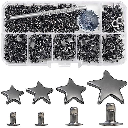 YORANYO 200 Sets Leather Rivets Kit Mixed Sizes Star Studs for Clothing Fabric Gunmetal Rivets With Crafting Tool for Repair Decorate Jackets Shoes Bags Belts Purse - Image 1