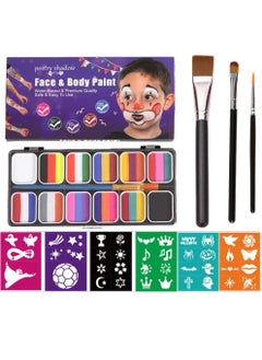 VKL Face Body Paint Kits, 30 Color Face Paint Kit, Professional Quality Palette Body Face Paint Supplies with 3 Brushes and 6 Sheet Face Paint Stencil  - Image 1