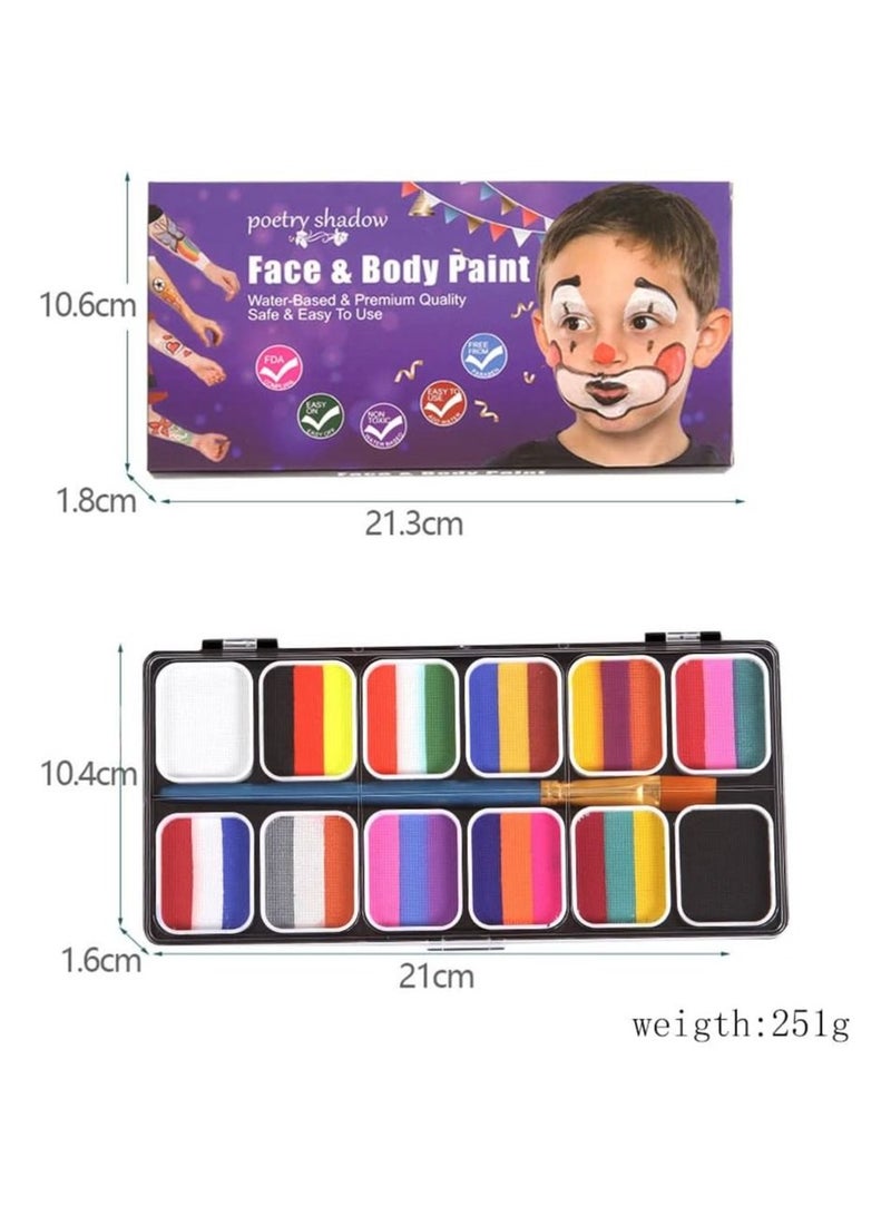 Face Body Paint Kits, 30 Color Face Paint Kit, Professional Quality Palette Body Face Paint Supplies with 3 Brushes and 6 Sheet Face Paint Stencil