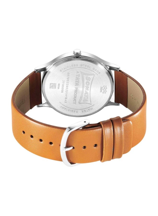 Sonata 77105SL16 Men's Watch – Silver Dial, Brown Leather Strap, Quartz Movement, 3 ATM Water Resistance - Image 4