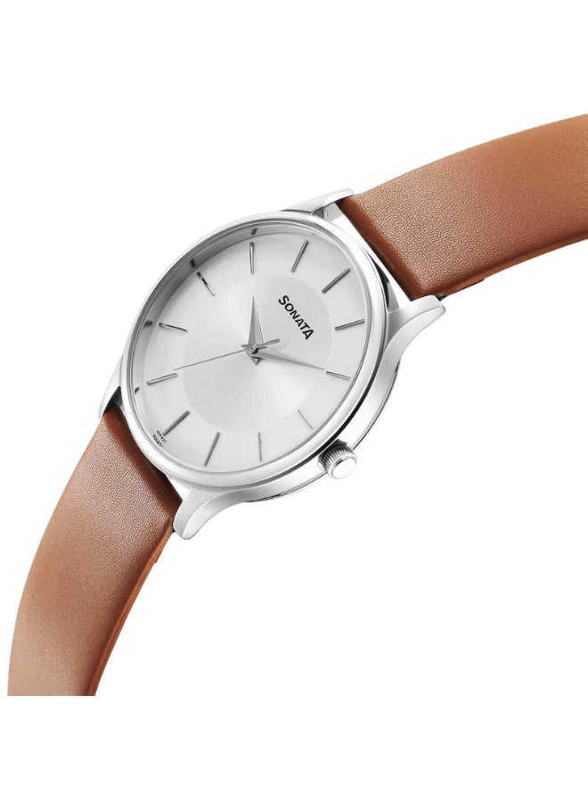 Sonata 77105SL16 Men's Watch – Silver Dial, Brown Leather Strap, Quartz Movement, 3 ATM Water Resistance - Image 2