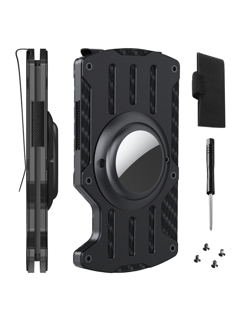 Excefore Wallet Men for AirTag, Slim Minimalist Metal Wallet with AirTag Holder, Carbon Fiber RFID Blocking Credit Card Holder for Air Tag Wallets with Money Clip, Black - Image 1