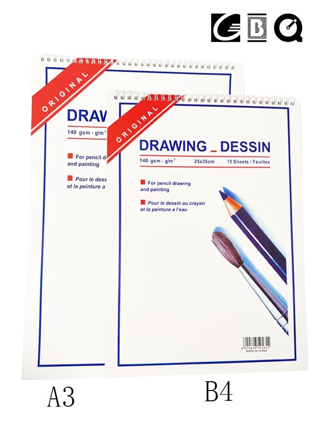 2PCS Sketchbook Is Attached With 15 pages/Book A Total Of 30 Pages Spiral Bound Hardcover Art Book A3 B4