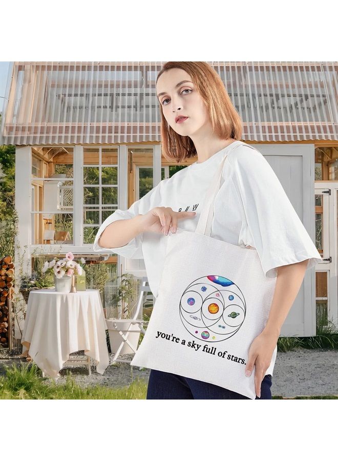 LEVLO Music Band Cosmetic Make Up Bag Star Moon Sun Lover Gift You'Re a Sky Full Of Stars Make Up Zipper Bag(Full Of Stars Tote) - Image 3