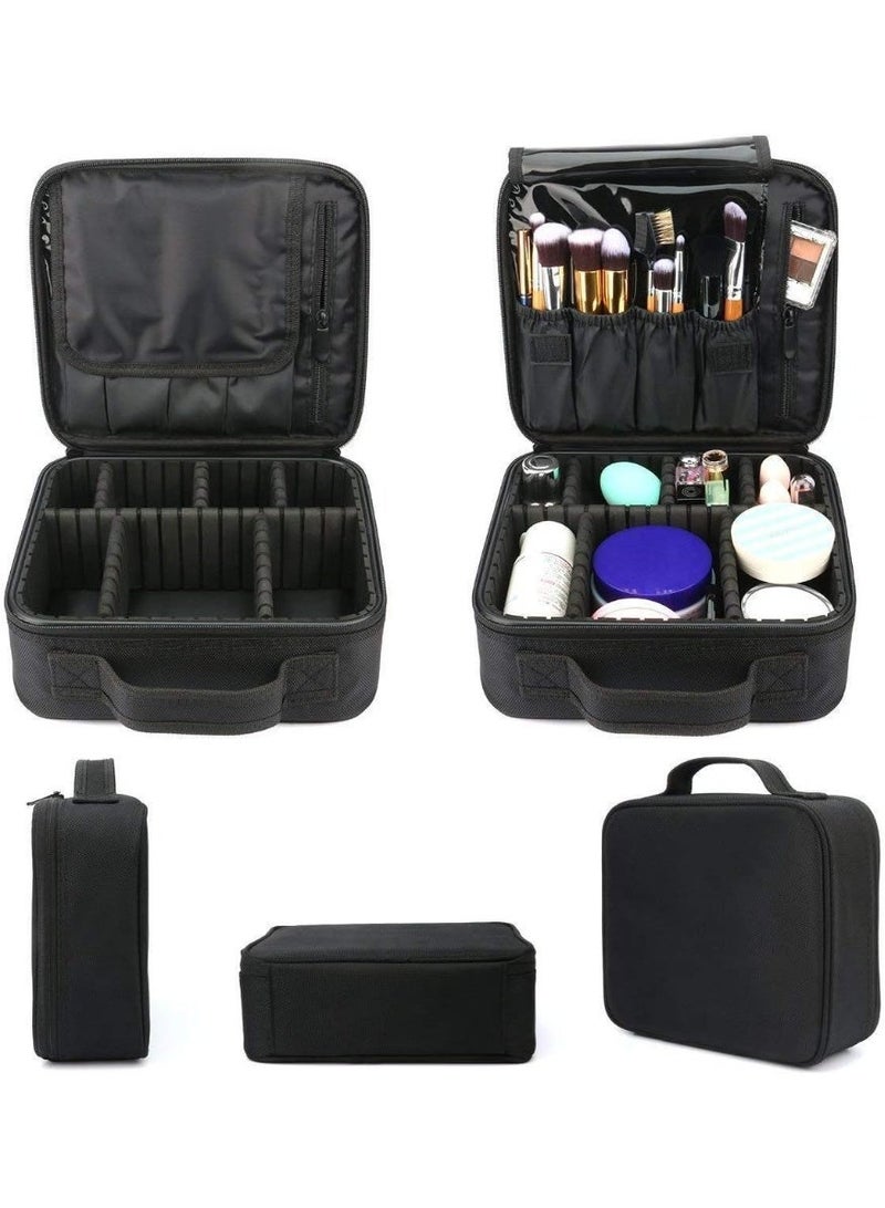Bukela Portable Travel Makeup Bag Cosmetic Case Organizer with Adjustable Dividers, Black - Image 2