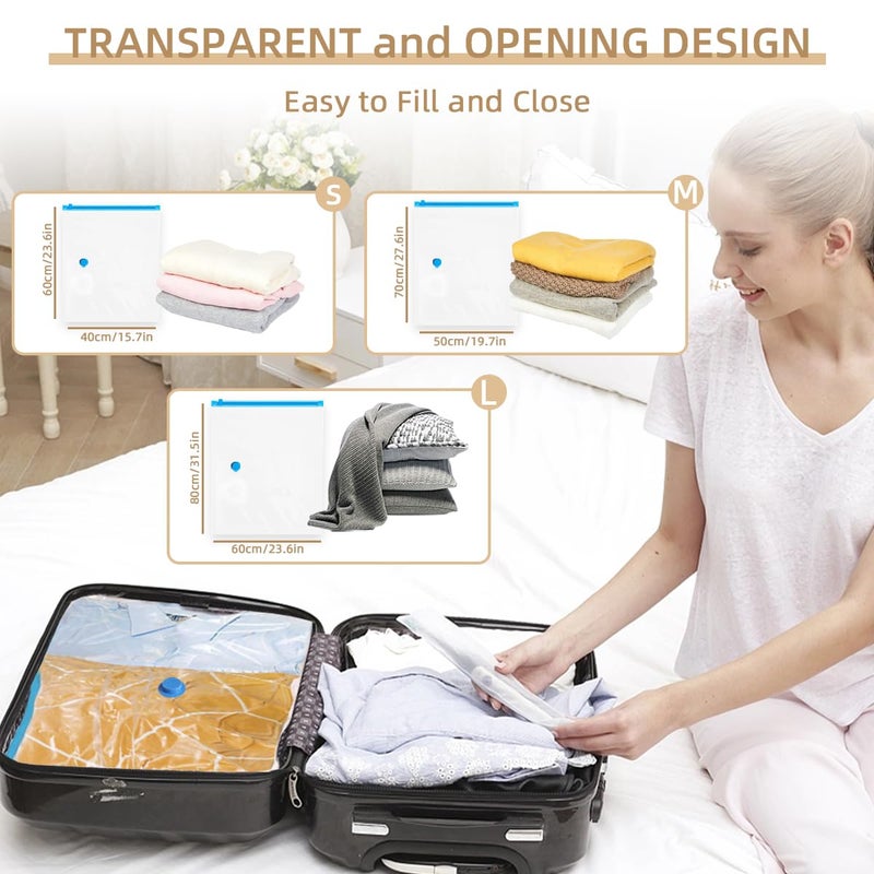 sunmeg Vacuum Seal Bags with Portable Electric Pump, 12 Pack Vacuum Storage Bags for Clothing Travel, Compression Packing Space Saver Bags for Luggage Suitcase (4 Small & 4 Medium & 4 Large) - Image 4