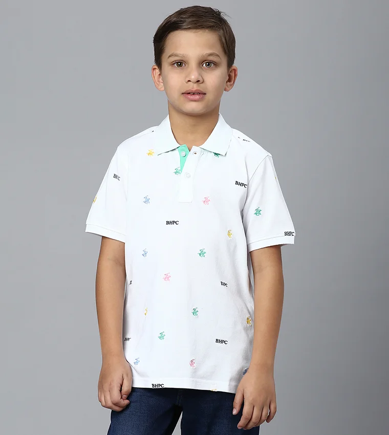 بيفرلي هيلز بولو كلوب تيشيرت بولو بأكمام قصيرة مطرز بشعار نادي بيفرلي هيلز للبولو