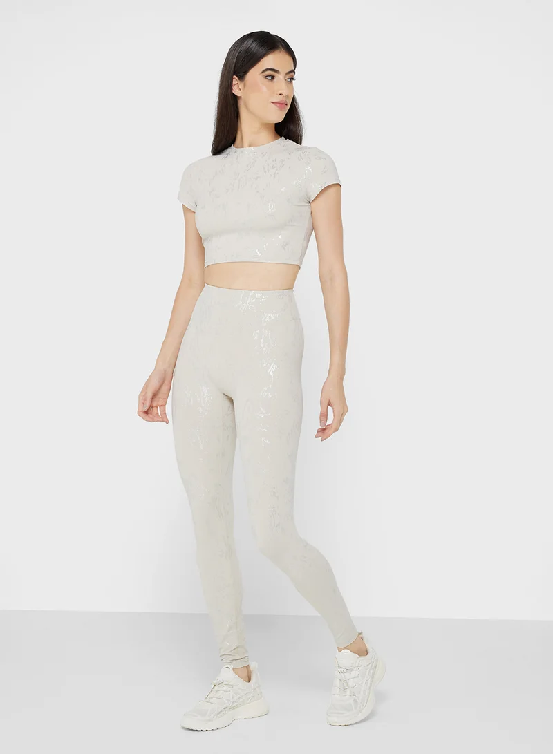 فورورد Sculpting Seamless Marble Print T-shirt & Legging Set