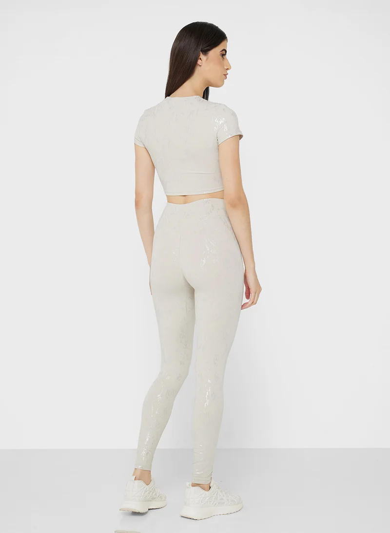 فورورد Sculpting Seamless Marble Print T-shirt & Legging Set