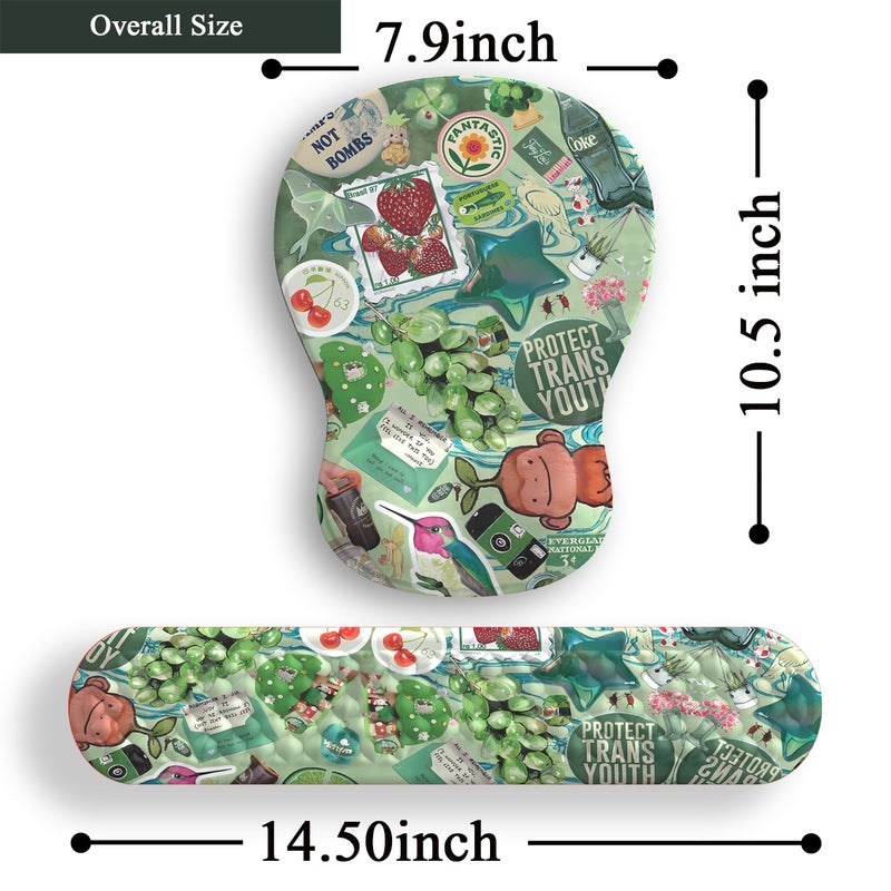 Mechanical Cattle Mint Green Keyboard Wrist Rest Support Mouse Pad&Keyboard Set, Cute Green Ergonomic Mousepad Non-Slip Base Desk/Office Pain Relief&Easy Typing Pad with Neoprene Cloth&Raised Curved Memory Foam - Image 5