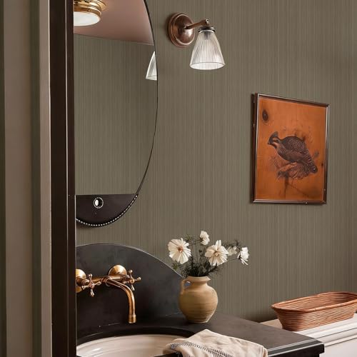 YXTII 20.8" x 196.8" Peel and Stick Wallpaper Grasscloth, Thick Brown Textured Wall Paper Neutral Waterproof Self Adhesive Removable Wallpaper Mural for Home Decor Bedroom Kitchen Cabinet - Image 4
