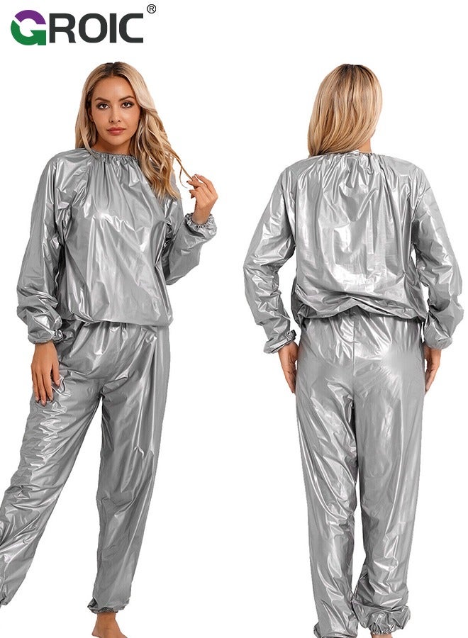 GROIC Sauna Sweat Suit, Heavy Duty Sauna Suit For Women Men, Exercise Weight Loss Gym Fitness Workout, Reflective Trim Sweat Sauna Suit Weight Loss Long-Sleeved Trousers Suit, L - Image 5